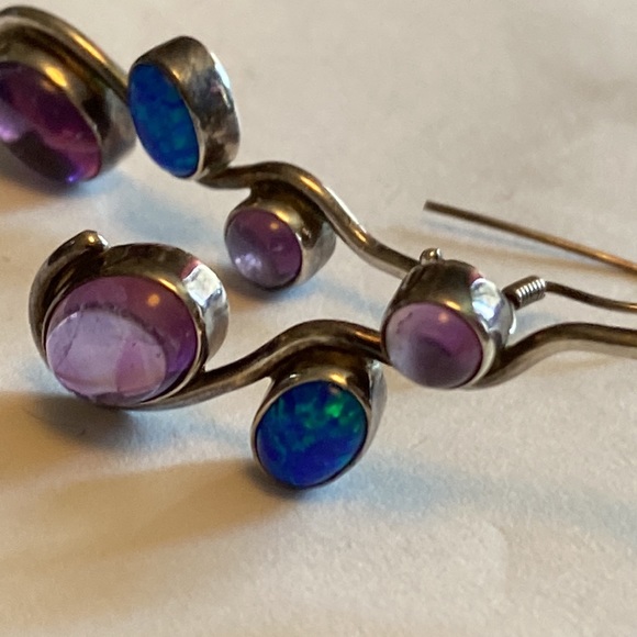 🌴Artisan made sterling silver amethyst opal earrings - Picture 9 of 9